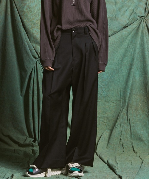 Ermenegirdo Zegna 2タック　ウールワイドトラウザーズ　ベージュ UNISEX》【Ermenegildo Zegna Fabric】Prime-Wide Two-tuck Trousers