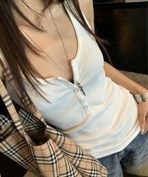 6つボタンヘンリーネックリブタンクトップ