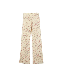 lotsyou_Shirring Boot Cut Pants Flower Beige