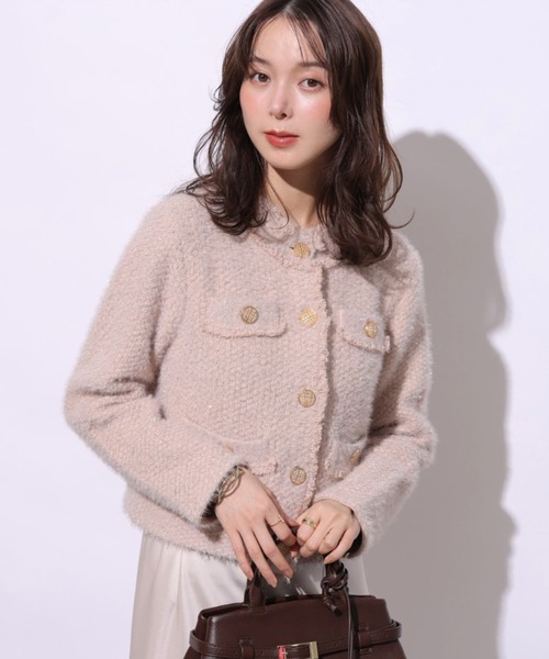 Mystrada(マイストラーダ)の「ラメシャギーニットジャケット(ニット/セーター・レディース・ネイビー/チャコールグレー/ピンクベージュ/グレイッシュベージュ・36/38)」の7枚目の写真