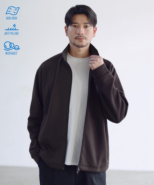 SPU(スプ)の「【セットアップ対応】防シワ・抗ピリング・ウォッシャブル ハイポンチ長袖トラックジャージジャケット(その他アウター・メンズ・杢グレー/チャコール/ブラック/ブラウン・S/M/L/XL)」の4枚目の写真