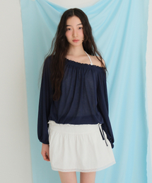 Off-shoulder smoke tee (NAVY)