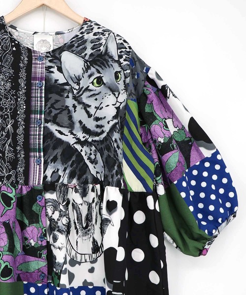 ScoLar(スカラー)の「163613:POPコラージュ総柄シャツワンピース(ワンピース・レディース・ネイビー/ブラック・M)」の15枚目の写真