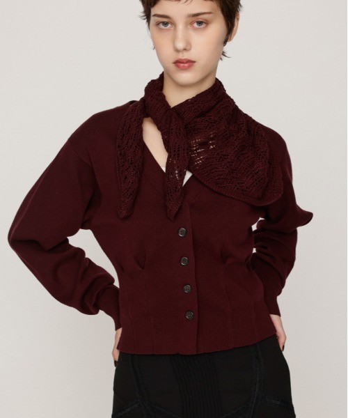 SLY(スライ)の「SCARF SET KNIT CARDIGAN スカーフセットニットカーディガン 秋服 2点セット(カーディガン/ボレロ・レディース・バーガンディー/杢グレー/アイボリー・FREE)」の3枚目の写真