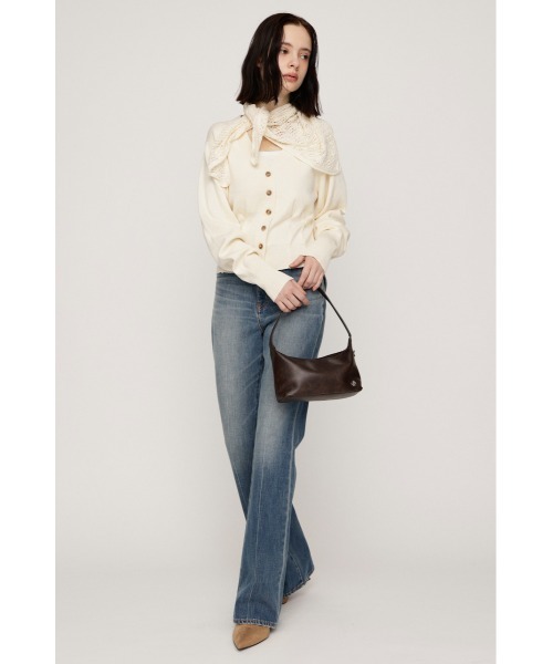 SLY(スライ)の「SCARF SET KNIT CARDIGAN スカーフセットニットカーディガン 秋服 2点セット(カーディガン/ボレロ・レディース・バーガンディー/杢グレー/アイボリー・FREE)」の4枚目の写真