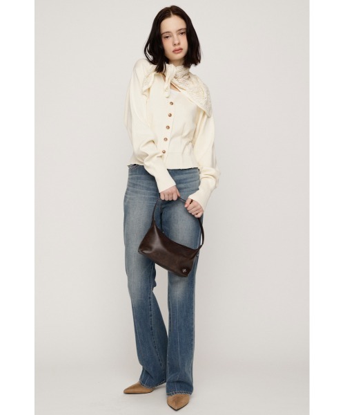SLY(スライ)の「SCARF SET KNIT CARDIGAN スカーフセットニットカーディガン 秋服 2点セット(カーディガン/ボレロ・レディース・バーガンディー/杢グレー/アイボリー・FREE)」の5枚目の写真
