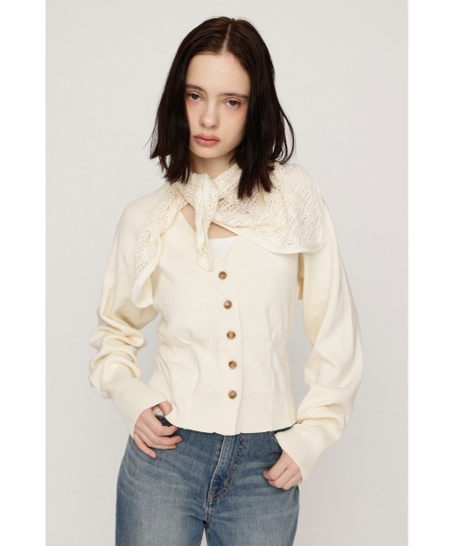 SLY(スライ)の「SCARF SET KNIT CARDIGAN スカーフセットニットカーディガン 秋服 2点セット(カーディガン/ボレロ・レディース・バーガンディー/杢グレー/アイボリー・FREE)」の6枚目の写真