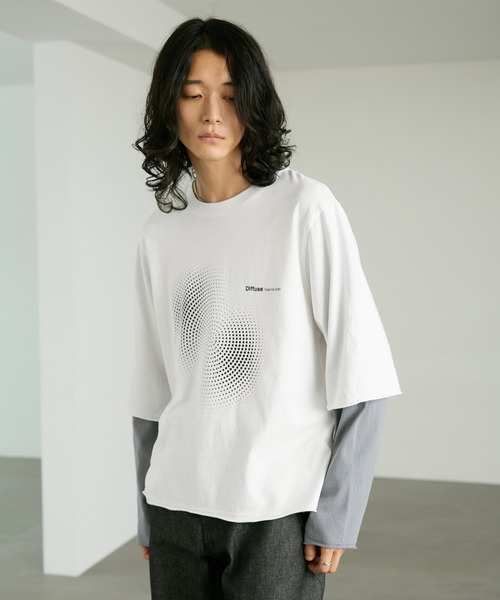 RAGEBLUE（レイジブルー）の「GRAPHIC LAYERED LONG TEE/グラフィックレイヤードロンＴ（Tシャツ/カットソー・メンズ・ホワイト/ブラック・MEDIUM/LARGE）」の6枚目の写真