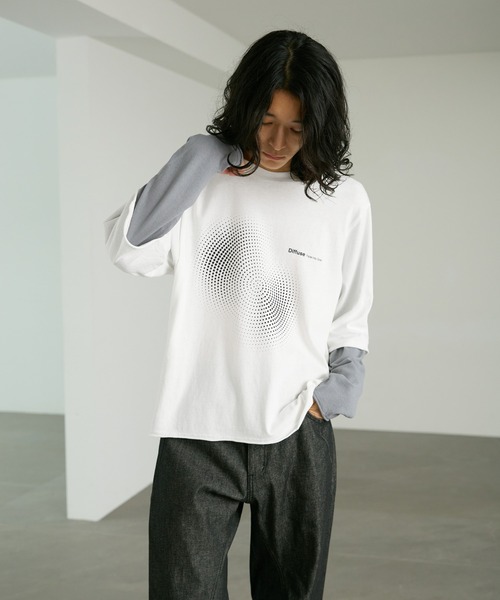 RAGEBLUE（レイジブルー）の「GRAPHIC LAYERED LONG TEE/グラフィックレイヤードロンＴ（Tシャツ/カットソー・メンズ・ホワイト/ブラック・MEDIUM/LARGE）」の8枚目の写真