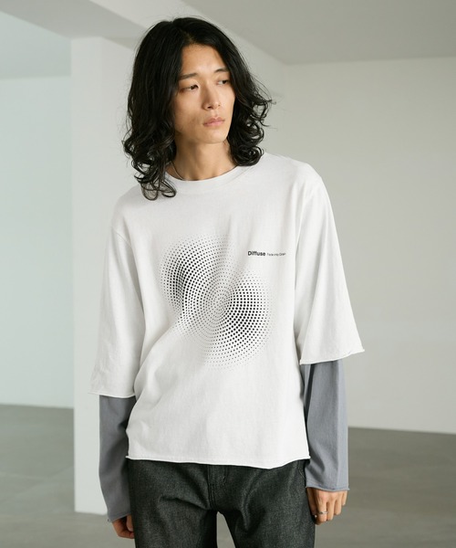 RAGEBLUE（レイジブルー）の「GRAPHIC LAYERED LONG TEE/グラフィックレイヤードロンＴ（Tシャツ/カットソー・メンズ・ホワイト/ブラック・MEDIUM/LARGE）」の9枚目の写真