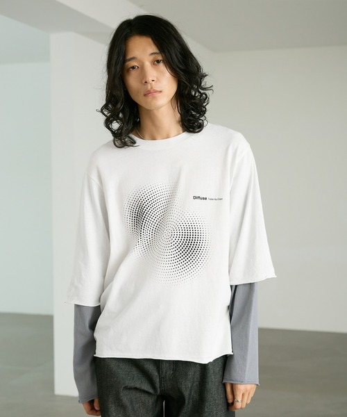 RAGEBLUE（レイジブルー）の「GRAPHIC LAYERED LONG TEE/グラフィックレイヤードロンＴ（Tシャツ/カットソー・メンズ・ホワイト/ブラック・MEDIUM/LARGE）」の7枚目の写真