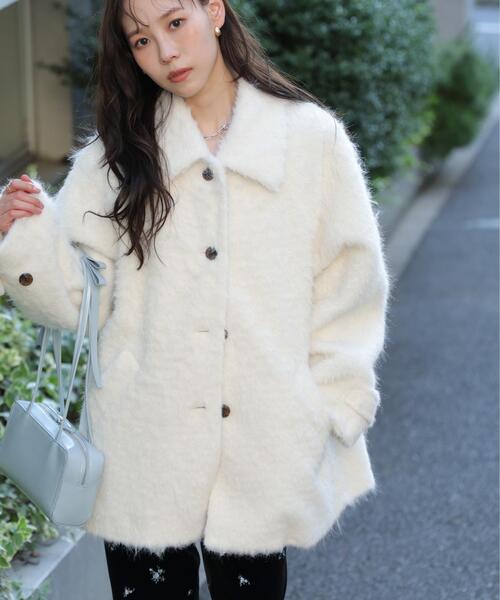 FREE'S MART(フリーズマート)の「◆ステンカラーシャギーミドル丈コート①(ステンカラーコート・レディース・ホワイト/ブラウン/ピンク・MEDIUM/SMALL)」の5枚目の写真