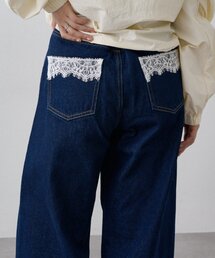 【WEB限定】バックポケットレースワイドデニムパンツ