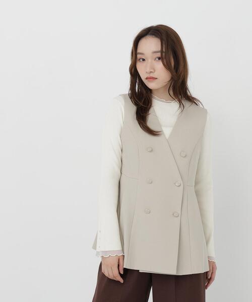 NATURAL BEAUTY BASIC（ナチュラルビューティーベーシック）の「ノーカラータックジレ（ベスト・レディース・ベージュ/チャコールグレー・MEDIUM/SMALL）」の12枚目の写真