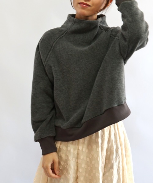 etre relie（エトレリー）の「フリースボトルネックプルオーバー（Tシャツ/カットソー・レディース・ネイビー/ライトグレー/チャコールグレー・M）」の2枚目の写真