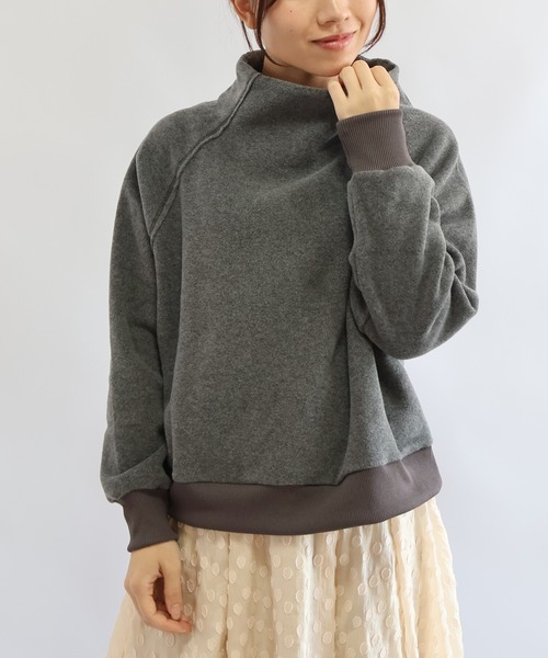 etre relie（エトレリー）の「フリースボトルネックプルオーバー（Tシャツ/カットソー・レディース・ネイビー/ライトグレー/チャコールグレー・M）」の4枚目の写真