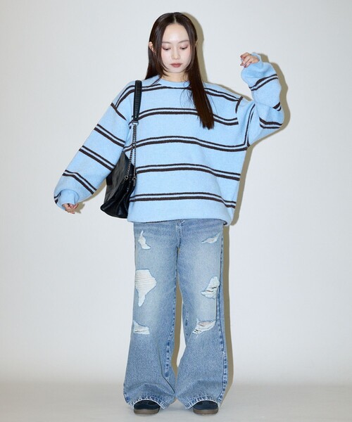 FREAK'S STORE(フリークスストア)の「限定展開 ボーダー カラー クルーネック ニット(ニット/セーター・メンズ・チャコールグレー/ブラウン/ブラック/サックスブルー・SMALL/MEDIUM/LARGE)」の18枚目の写真