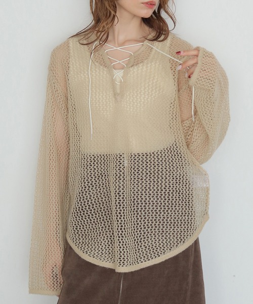 CLEIO(クレイオ)の「【CLEIO】モヘヤタッチメッシュニットプルオーバー MOHAIR-TOUCH MESH KNIT PULLOVER(ニット/セーター・レディース・ブラック/ベージュ/ピンク/サックスブルー・FREE)」の3枚目の写真