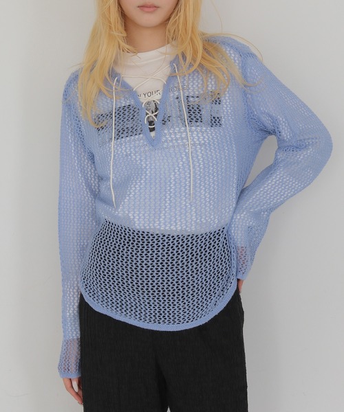 CLEIO(クレイオ)の「【CLEIO】モヘヤタッチメッシュニットプルオーバー MOHAIR-TOUCH MESH KNIT PULLOVER(ニット/セーター・レディース・ブラック/ベージュ/ピンク/サックスブルー・FREE)」の4枚目の写真