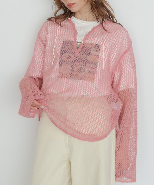 CLEIO(クレイオ)の「【CLEIO】モヘヤタッチメッシュニットプルオーバー MOHAIR-TOUCH MESH KNIT PULLOVER(ニット/セーター・レディース・ブラック/ベージュ/ピンク/サックスブルー・FREE)」の1枚目の写真