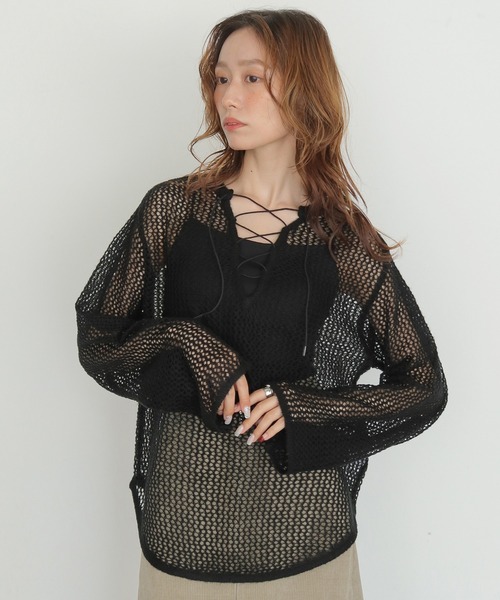 CLEIO(クレイオ)の「【CLEIO】モヘヤタッチメッシュニットプルオーバー MOHAIR-TOUCH MESH KNIT PULLOVER(ニット/セーター・レディース・ブラック/ベージュ/ピンク/サックスブルー・FREE)」の7枚目の写真