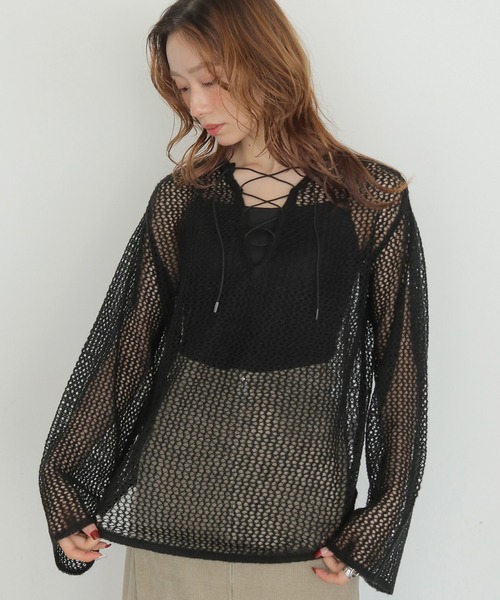 CLEIO(クレイオ)の「【CLEIO】モヘヤタッチメッシュニットプルオーバー MOHAIR-TOUCH MESH KNIT PULLOVER(ニット/セーター・レディース・ブラック/ベージュ/ピンク/サックスブルー・FREE)」の9枚目の写真