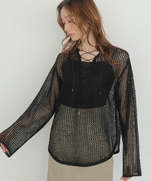 CLEIO(クレイオ)の「【CLEIO】モヘヤタッチメッシュニットプルオーバー MOHAIR-TOUCH MESH KNIT PULLOVER(ニット/セーター・レディース・ブラック/ベージュ/ピンク/サックスブルー・FREE)」の10枚目の写真