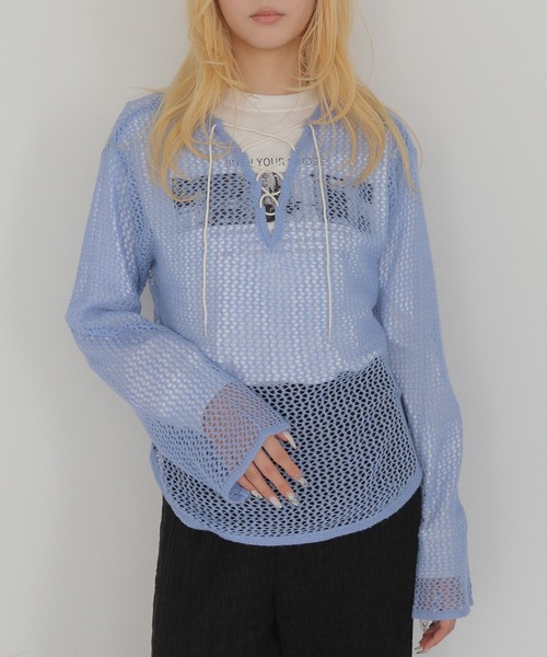 CLEIO(クレイオ)の「【CLEIO】モヘヤタッチメッシュニットプルオーバー MOHAIR-TOUCH MESH KNIT PULLOVER(ニット/セーター・レディース・ブラック/ベージュ/ピンク/サックスブルー・FREE)」の19枚目の写真