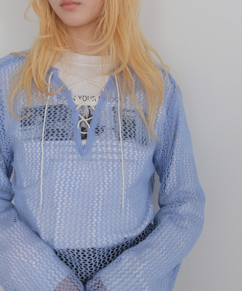 CLEIO(クレイオ)の「【CLEIO】モヘヤタッチメッシュニットプルオーバー MOHAIR-TOUCH MESH KNIT PULLOVER(ニット/セーター・レディース・ブラック/ベージュ/ピンク/サックスブルー・FREE)」の18枚目の写真