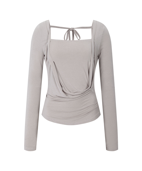 PLEASENOFOLLOW(プリーズノーフォロー)の「Asa Drape Long Sleeve Top (Silver Grey)(Tシャツ/カットソー・レディース・その他・FREE)」の2枚目の写真