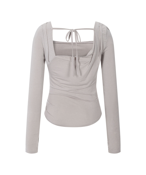 PLEASENOFOLLOW(プリーズノーフォロー)の「Asa Drape Long Sleeve Top (Silver Grey)(Tシャツ/カットソー・レディース・その他・FREE)」の3枚目の写真