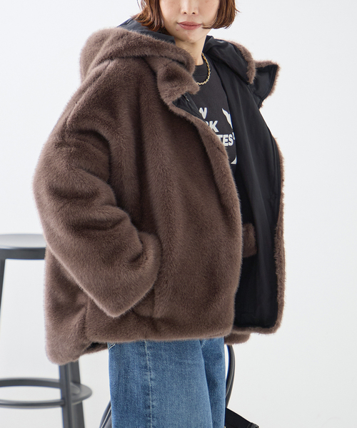collection PRIVEE?(コレクションプリヴェ)の「COLLECTION PRIVEE? 別注 ECO-FUR JK hoodpockets ジャケット(その他アウター・レディース・ブラック系その他・42)」の10枚目の写真