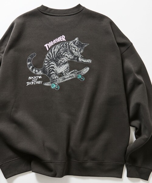 THRASHER（スラッシャー）の「THRASHER/スラッシャー 限定展開 別注 キャットモチーフ プリント スウェット（スウェット・メンズ・ピンク/アッシュグレー/スミクロ/ネイビー・SMALL/LARGE/MEDIUM）」の2枚目の写真