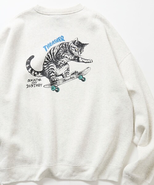 THRASHER（スラッシャー）の「THRASHER/スラッシャー 限定展開 別注 キャットモチーフ プリント スウェット（スウェット・メンズ・ピンク/アッシュグレー/スミクロ/ネイビー・SMALL/LARGE/MEDIUM）」の3枚目の写真