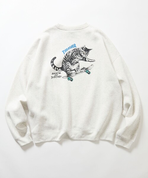 THRASHER（スラッシャー）の「THRASHER/スラッシャー 限定展開 別注 キャットモチーフ プリント スウェット（スウェット・メンズ・ピンク/アッシュグレー/スミクロ/ネイビー・SMALL/LARGE/MEDIUM）」の8枚目の写真