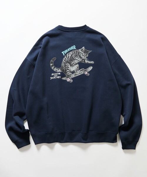 THRASHER（スラッシャー）の「THRASHER/スラッシャー 限定展開 別注 キャットモチーフ プリント スウェット（スウェット・メンズ・ピンク/アッシュグレー/スミクロ/ネイビー・SMALL/LARGE/MEDIUM）」の17枚目の写真