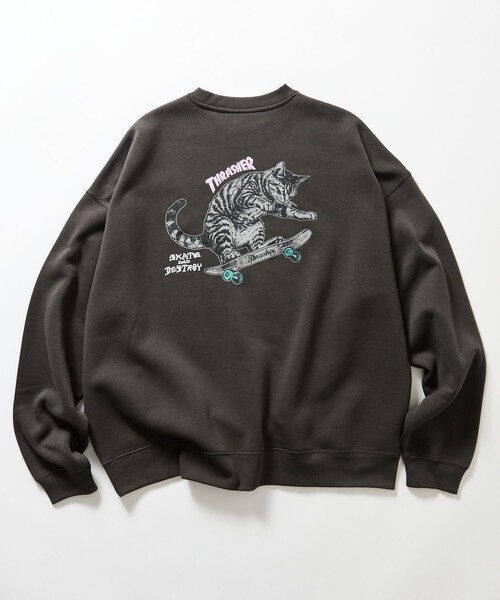 THRASHER（スラッシャー）の「THRASHER/スラッシャー 限定展開 別注 キャットモチーフ プリント スウェット（スウェット・メンズ・ピンク/アッシュグレー/スミクロ/ネイビー・SMALL/LARGE/MEDIUM）」の19枚目の写真