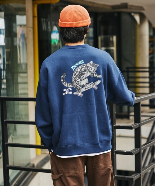 THRASHER（スラッシャー）の「THRASHER/スラッシャー 限定展開 別注 キャットモチーフ プリント スウェット（スウェット・メンズ・ピンク/アッシュグレー/スミクロ/ネイビー・SMALL/LARGE/MEDIUM）」の22枚目の写真