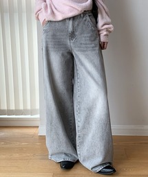 26AW/スタッズデザインウォッシュワイドデニムパンツ