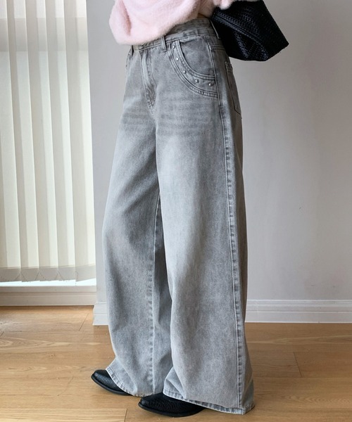 CHUN CHUN NOTES(チュンチュンノーツ)の「26AW/スタッズデザインウォッシュワイドデニムパンツ(デニムパンツ・レディース・ネイビー/グレー・S/M)」の3枚目の写真
