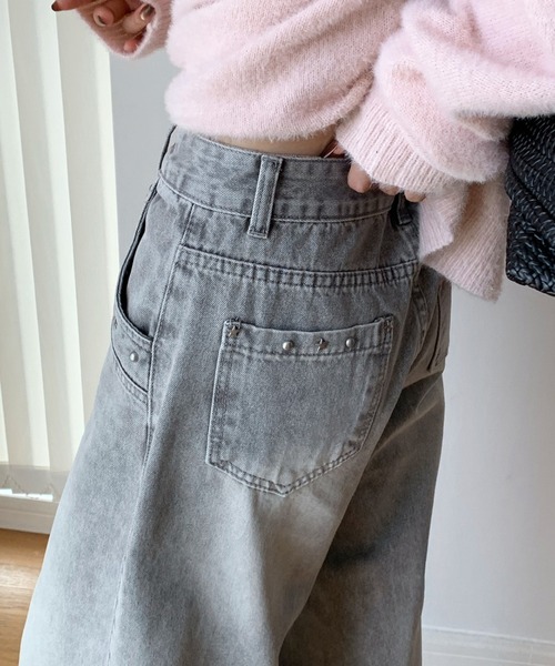 CHUN CHUN NOTES(チュンチュンノーツ)の「26AW/スタッズデザインウォッシュワイドデニムパンツ(デニムパンツ・レディース・ネイビー/グレー・S/M)」の7枚目の写真