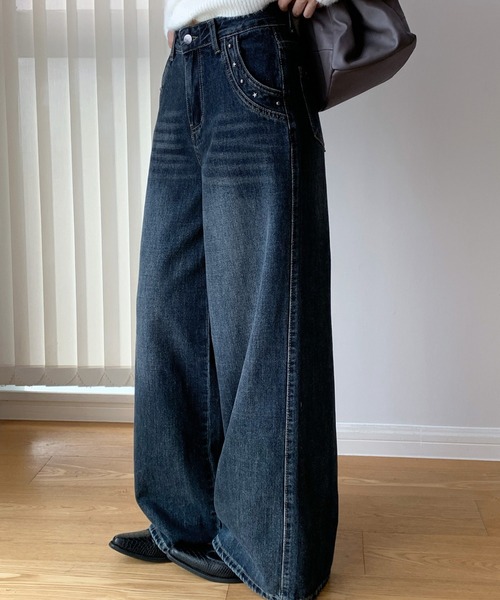 CHUN CHUN NOTES(チュンチュンノーツ)の「26AW/スタッズデザインウォッシュワイドデニムパンツ(デニムパンツ・レディース・ネイビー/グレー・S/M)」の15枚目の写真