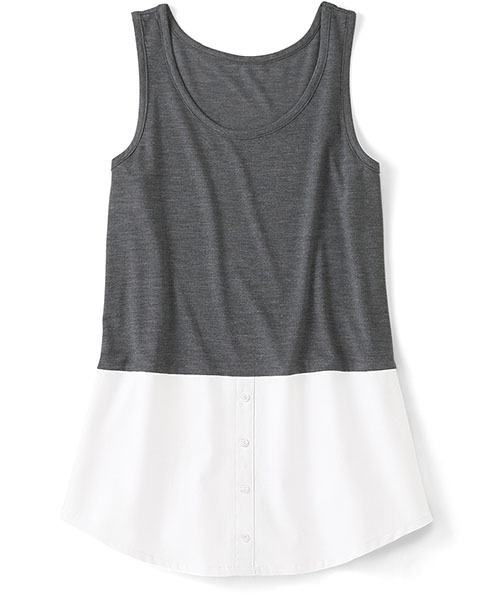 IEDIT(イディット)の「IEDIT LABO. 着こなしにプラス!吸汗速乾のなんちゃってシャツタンクトップ (タンクトップ・レディース・ブルー/チェック/ホワイト/ストライプ・SMALL/LARGE/XX-LARGE/MEDIUM/X-LARGE)」の2枚目の写真