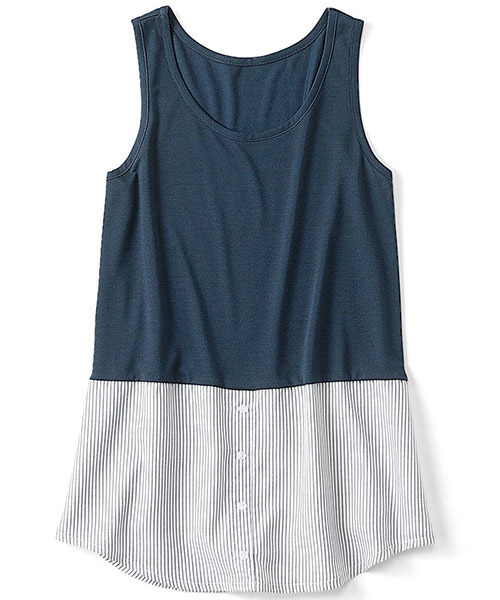 IEDIT(イディット)の「IEDIT LABO. 着こなしにプラス!吸汗速乾のなんちゃってシャツタンクトップ (タンクトップ・レディース・ブルー/チェック/ホワイト/ストライプ・SMALL/LARGE/XX-LARGE/MEDIUM/X-LARGE)」の4枚目の写真