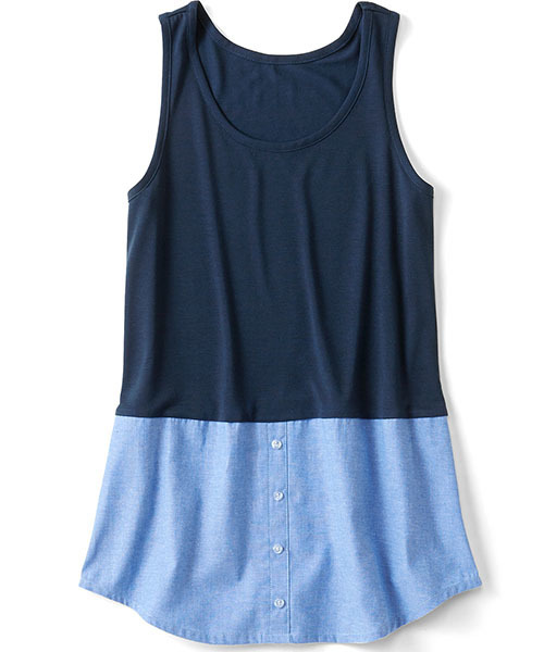 IEDIT(イディット)の「IEDIT LABO. 着こなしにプラス!吸汗速乾のなんちゃってシャツタンクトップ (タンクトップ・レディース・ブルー/チェック/ホワイト/ストライプ・SMALL/LARGE/XX-LARGE/MEDIUM/X-LARGE)」の3枚目の写真