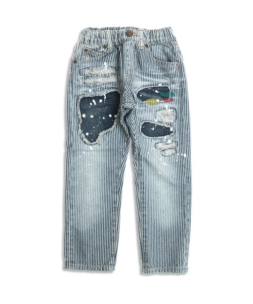 BREEZE（ブリーズ）の「ダメージデニム(10分丈)（デニムパンツ・キッズ・ストライプ/ネイビー・110/130/140/80/90/95/100/120）」の2枚目の写真