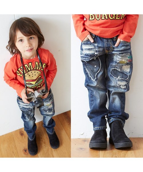 BREEZE（ブリーズ）の「ダメージデニム(10分丈)（デニムパンツ・キッズ・ストライプ/ネイビー・110/130/140/80/90/95/100/120）」の3枚目の写真