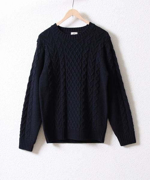 coen（コーエン）の「アランケーブルクルーネックニット（ニット/セーター・メンズ・ネイビー/グレー/マスタード/オリーブ・MEDIUM/LARGE/SMALL/X-LARGE）」の3枚目の写真