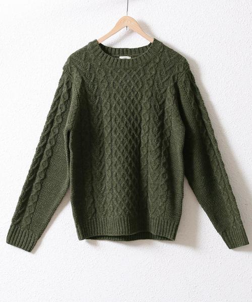 coen（コーエン）の「アランケーブルクルーネックニット（ニット/セーター・メンズ・ネイビー/グレー/マスタード/オリーブ・MEDIUM/LARGE/SMALL/X-LARGE）」の2枚目の写真