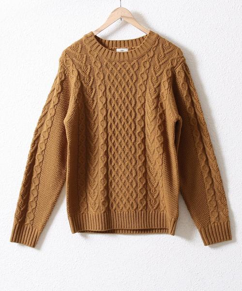 coen（コーエン）の「アランケーブルクルーネックニット（ニット/セーター・メンズ・ネイビー/グレー/マスタード/オリーブ・MEDIUM/LARGE/SMALL/X-LARGE）」の4枚目の写真